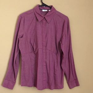 Red/Navy Button Down Shirt, with flared waist, long sleeves